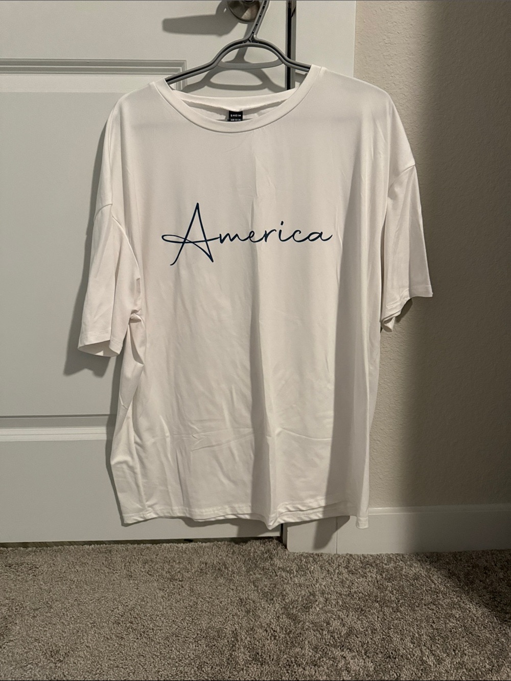 SHEIN White Short-Sleeve Tee with Navy 'America' Script